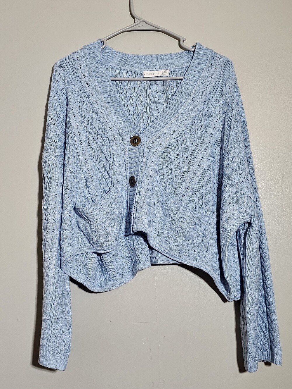 Altar'd State Pale Blue Cable-Knit Cropped Cardigan